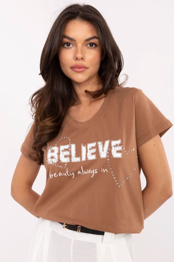 Brown T-shirt in Women`s Tops, T-shirts, Singlets with Cotton and Spandex