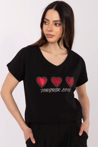 Black T-shirt in Women`s Tops, T-shirts, Singlets with Cotton and Spandex