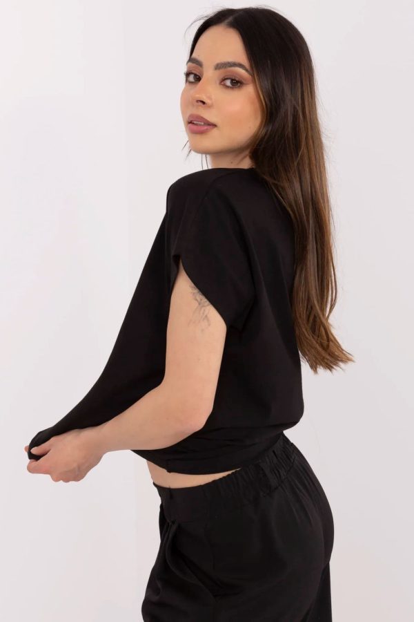 Black T-shirt in Women`s Tops, T-shirts, Singlets with Cotton and Spandex