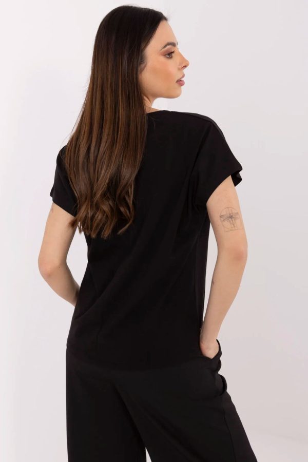 Black T-shirt in Women`s Tops, T-shirts, Singlets with Cotton and Spandex