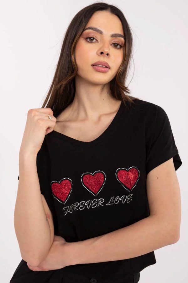Black T-shirt in Women`s Tops, T-shirts, Singlets with Cotton and Spandex