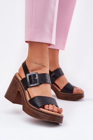 1078298.jpg Black Heel Sandals in Sandals & Flip-Flops For Women with Fabric, Footbed and Heel Height