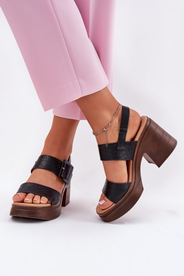 Black Heel Sandals in Sandals & Flip-Flops For Women with Fabric, Footbed and Heel Height