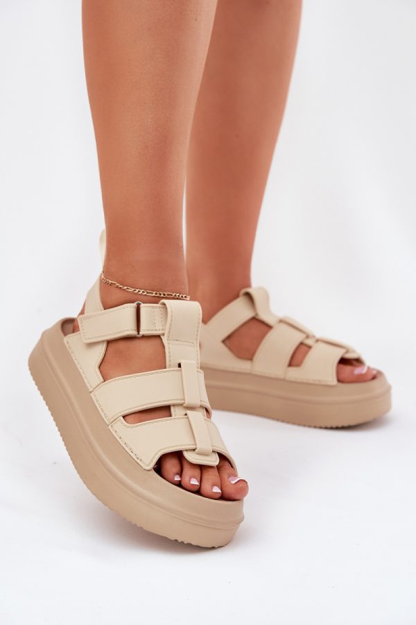 Beige Platform Sandals in Sandals & Flip-Flops For Women with Fabric, Footbed and Platform Height