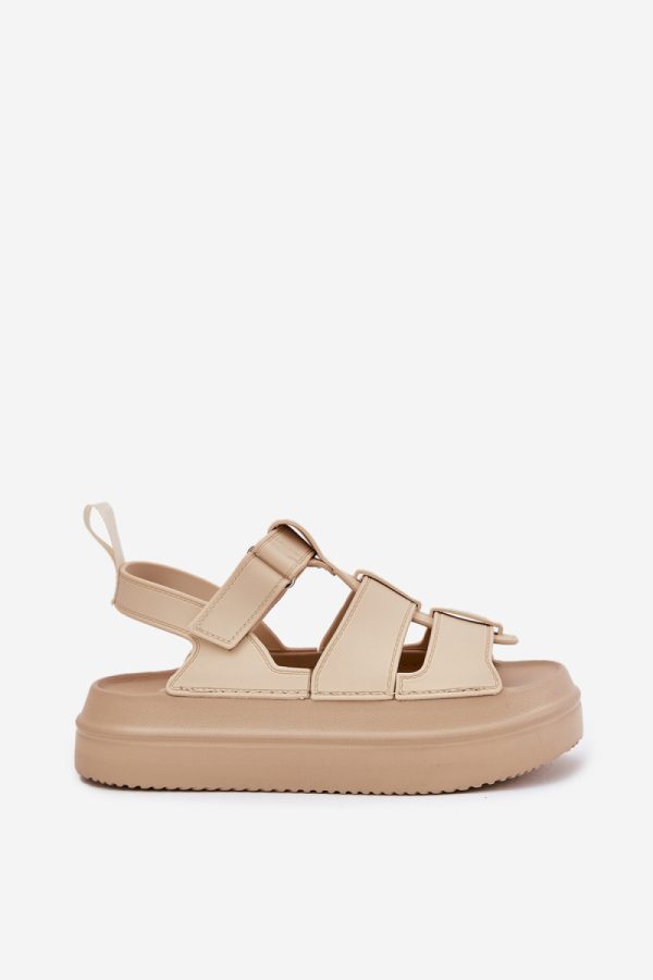 Beige Platform Sandals in Sandals & Flip-Flops For Women with Fabric, Footbed and Platform Height