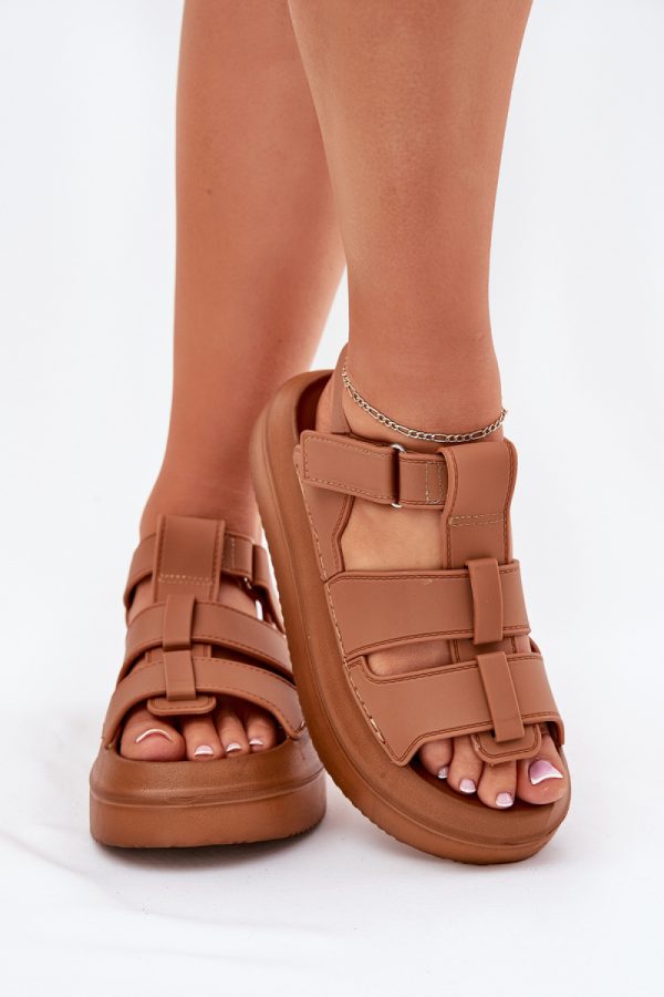 Brown Platform Sandals in Sandals & Flip-Flops For Women with Fabric, Footbed and Platform Height
