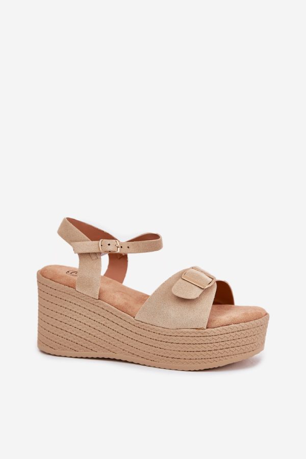 Beige Buskin in Sandals & Flip-Flops For Women with Fabric, Footbed, Heel Height and Platform Height