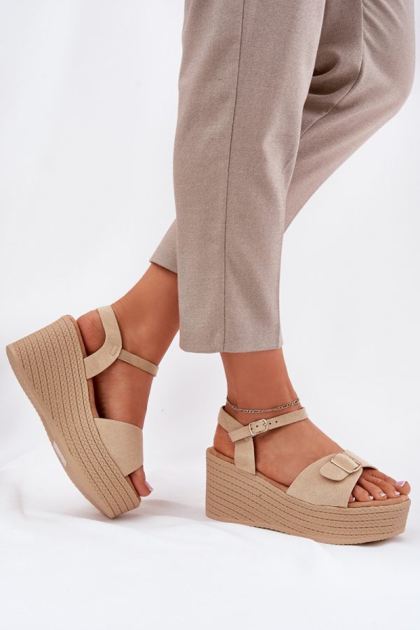 Beige Buskin in Sandals & Flip-Flops For Women with Fabric, Footbed, Heel Height and Platform Height