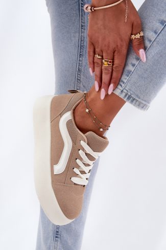 Beige Sport Shoes in Women`s Athletic Shoes, Trainers, Sneakers with Fabric, Footbed, Upper Height and Platform Height