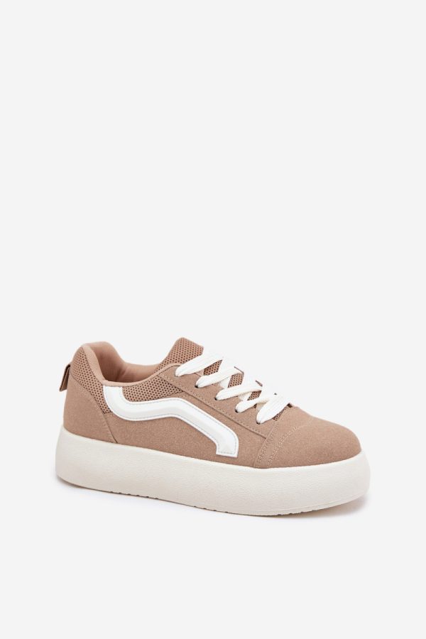 Beige Sport Shoes in Women`s Athletic Shoes, Trainers, Sneakers with Fabric, Footbed, Upper Height and Platform Height