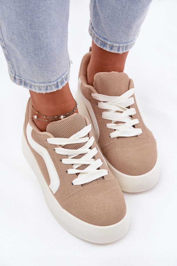 Beige Sport Shoes in Women`s Athletic Shoes, Trainers, Sneakers with Fabric, Footbed, Upper Height and Platform Height