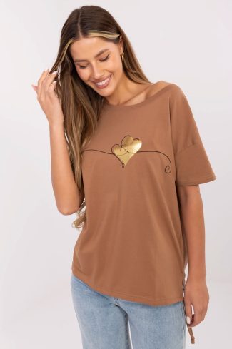 Brown T-shirt in Women`s Tops, T-shirts, Singlets with Cotton and Spandex