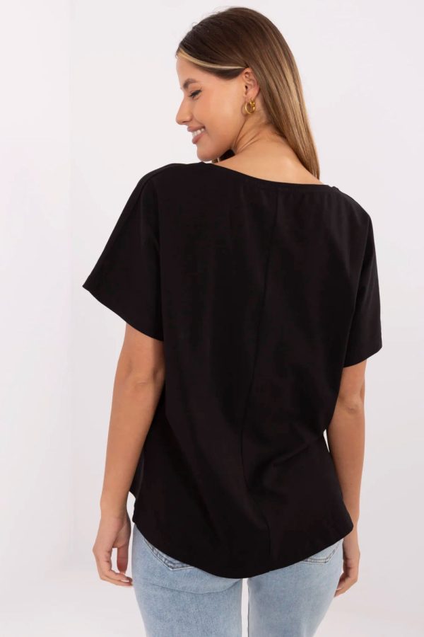 Black T-shirt in Women`s Tops, T-shirts, Singlets with Cotton and Spandex
