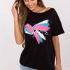 Black T-shirt in Women`s Tops, T-shirts, Singlets with Cotton and Spandex