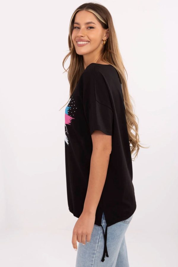 Black T-shirt in Women`s Tops, T-shirts, Singlets with Cotton and Spandex