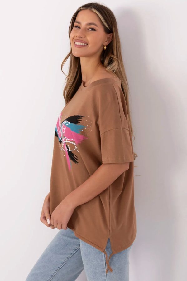 Brown T-shirt in Women`s Tops, T-shirts, Singlets with Cotton and Spandex