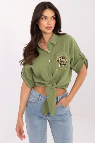 Green Shirt in Shirts For Women with Cotton