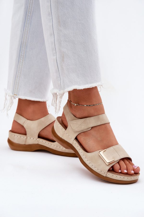 Beige Sandals in Sandals & Flip-Flops For Women with Fabric, Footbed and Heel Height