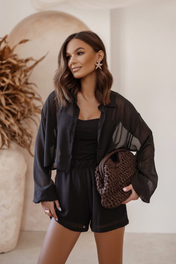 Black Set in Pants, Trousers, Shorts with Spandex and Viscose