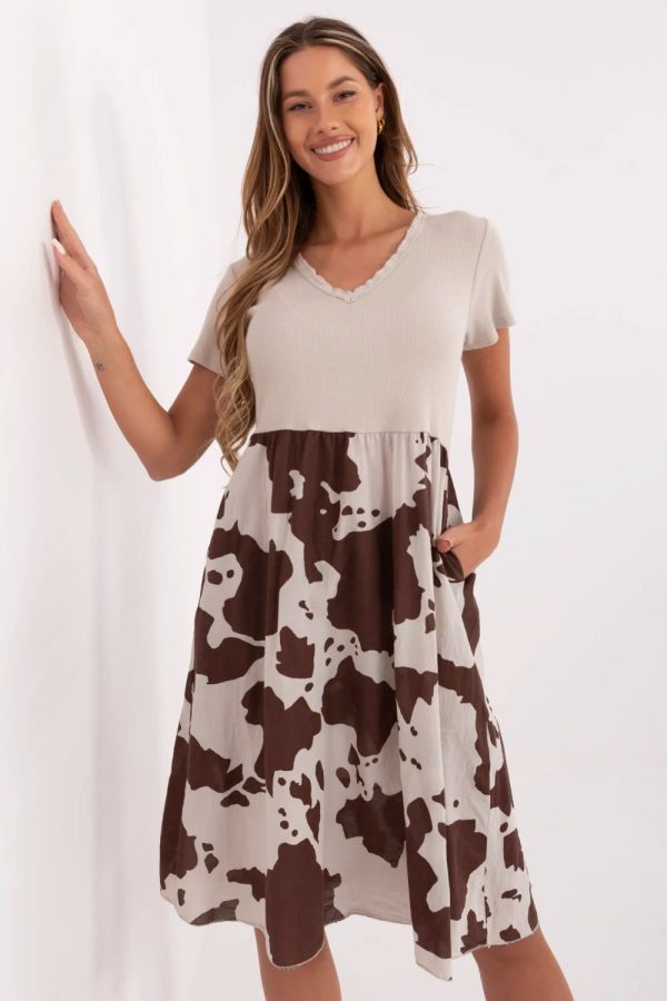 Beige Daydress in Day Dresses with Cotton and Spandex