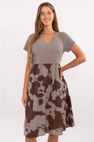 Beige Daydress in Day Dresses with Cotton and Spandex