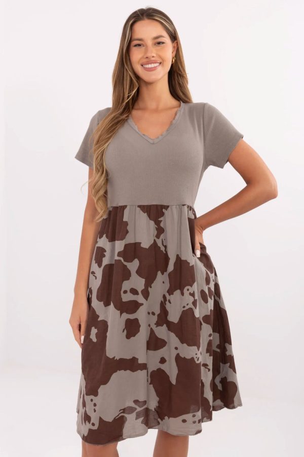 Beige Daydress in Day Dresses with Cotton and Spandex