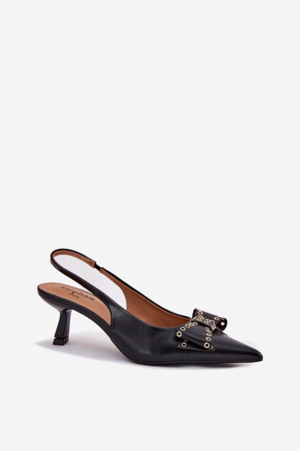 Black Heel Pumps in Court Shoes, Pumps Shoes with Fabric, Footbed and Heel Height