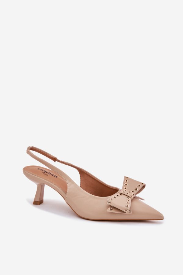 Beige Heel Pumps in Court Shoes, Pumps Shoes with Fabric, Footbed and Heel Height