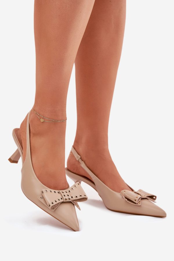 Beige Heel Pumps in Court Shoes, Pumps Shoes with Fabric, Footbed and Heel Height