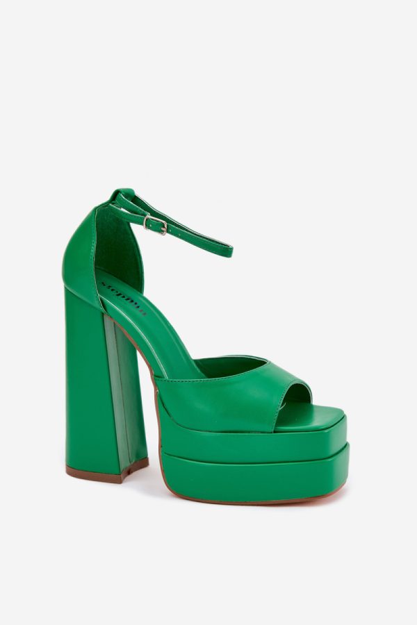 Green Heel Sandals in Sandals & Flip-Flops For Women with Fabric, Footbed, Heel Height and Platform Height