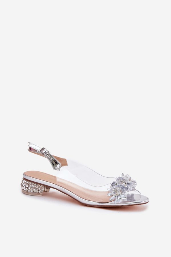 Grey Heel Sandals in Sandals & Flip-Flops For Women with Fabric, Footbed and Heel Height