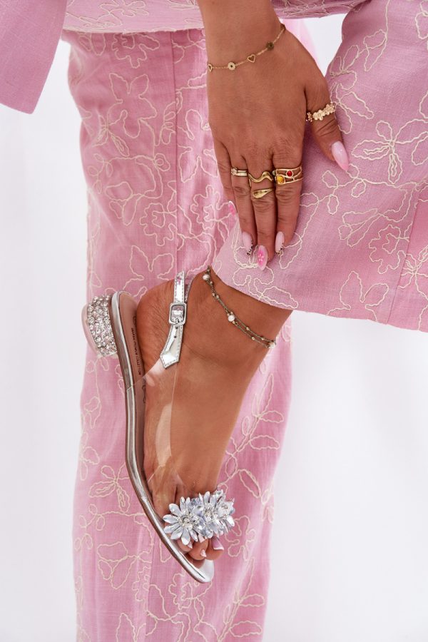 Grey Heel Sandals in Sandals & Flip-Flops For Women with Fabric, Footbed and Heel Height