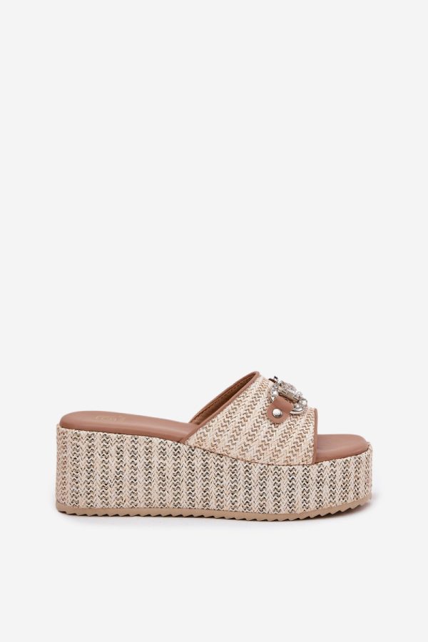 Beige Buskin in Sandals & Flip-Flops For Women with Fabric, Footbed, Heel Height and Platform Height