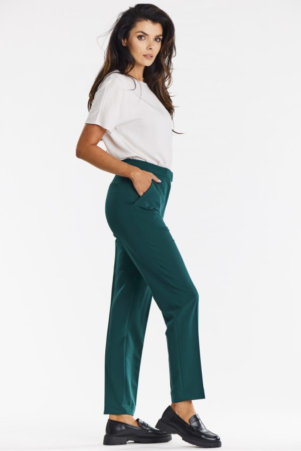 Green Women Trousers in Pants, Trousers, Shorts with Spandex, Polyester and Viscose