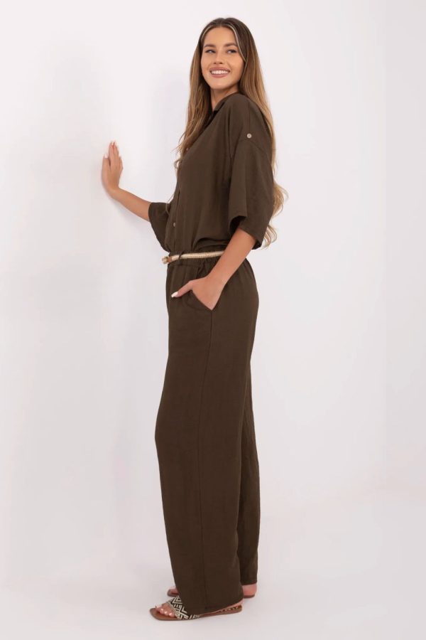Brown Women Trousers in Pants, Trousers, Shorts with Len and Viscose