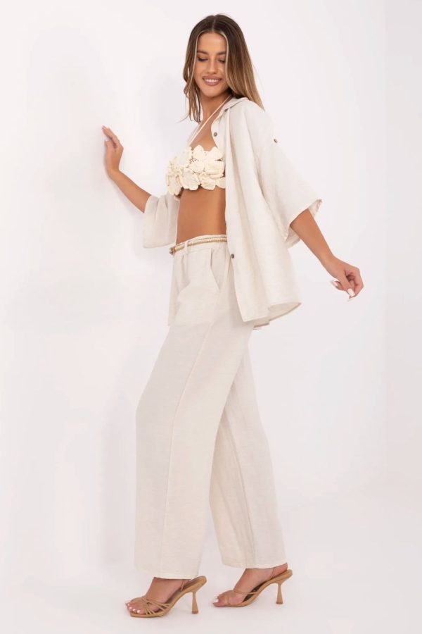 Beige Women Trousers in Pants, Trousers, Shorts with Len and Viscose