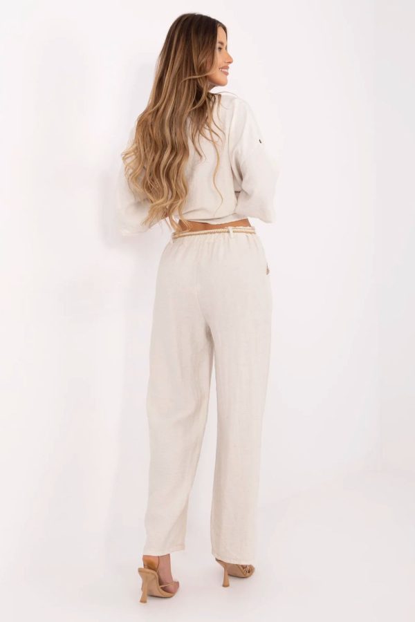 Beige Women Trousers in Pants, Trousers, Shorts with Len and Viscose