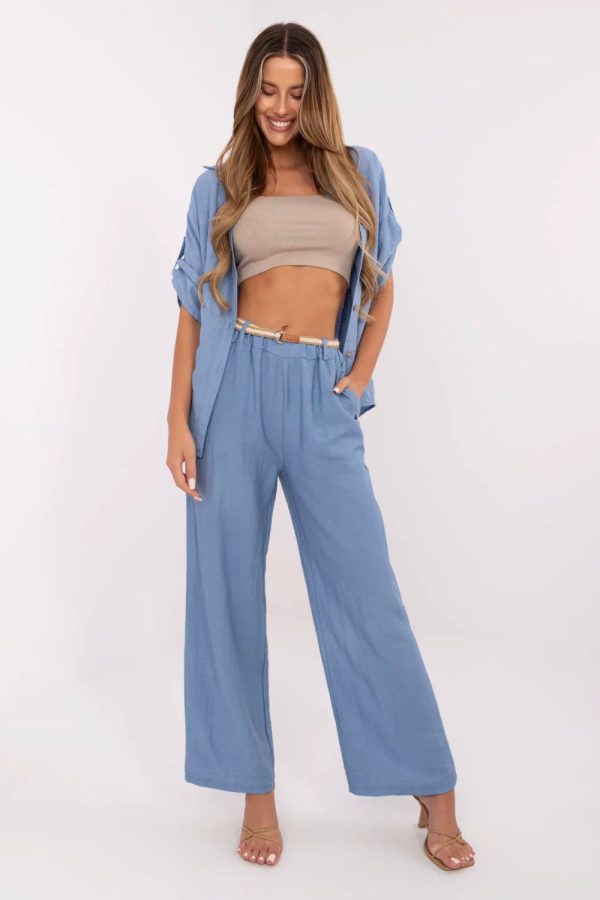 Blue Women Trousers in Pants, Trousers, Shorts with Len and Viscose