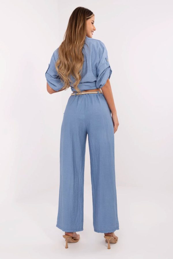 Blue Women Trousers in Pants, Trousers, Shorts with Len and Viscose