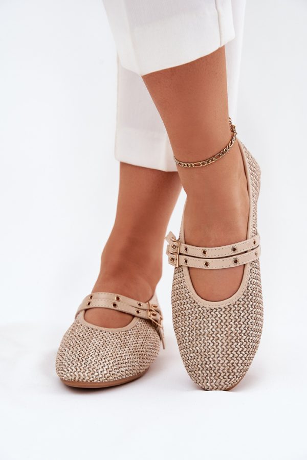 Beige Ballet Flats in Ballet Flats, Ballet Pumps For Women with Fabric, Footbed and Heel Height