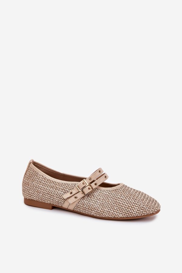 Beige Ballet Flats in Ballet Flats, Ballet Pumps For Women with Fabric, Footbed and Heel Height