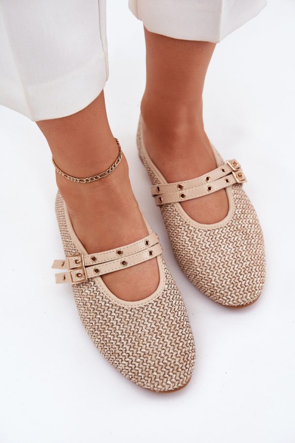 Beige Ballet Flats in Ballet Flats, Ballet Pumps For Women with Fabric, Footbed and Heel Height