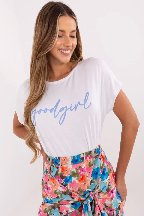 White T-shirt in Women`s Tops, T-shirts, Singlets with Spandex and Viscose