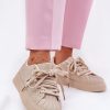 Beige Platform Sneakers in Women`s Athletic Shoes, Trainers, Sneakers with Fabric, Footbed, Upper Height and Platform Height