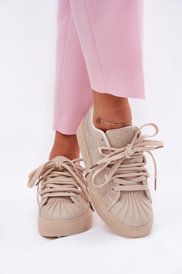 Beige Platform Sneakers in Women`s Athletic Shoes, Trainers, Sneakers with Fabric, Footbed, Upper Height and Platform Height