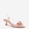 Beige Heel Sandals in Sandals & Flip-Flops For Women with Fabric, Footbed and Heel Height