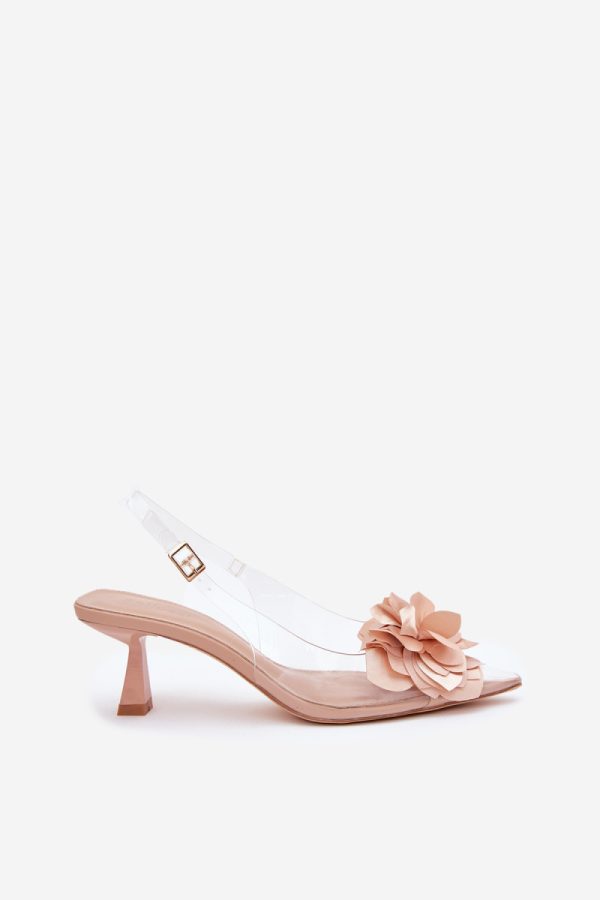 Beige Heel Sandals in Sandals & Flip-Flops For Women with Fabric, Footbed and Heel Height