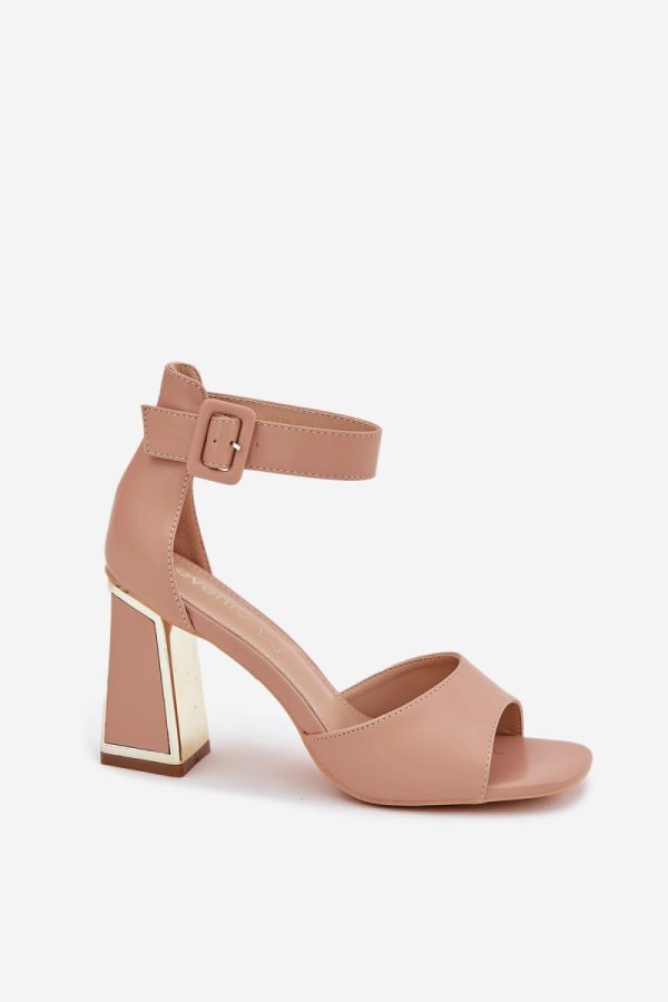Beige Heel Sandals in Sandals & Flip-Flops For Women with Fabric, Footbed and Heel Height
