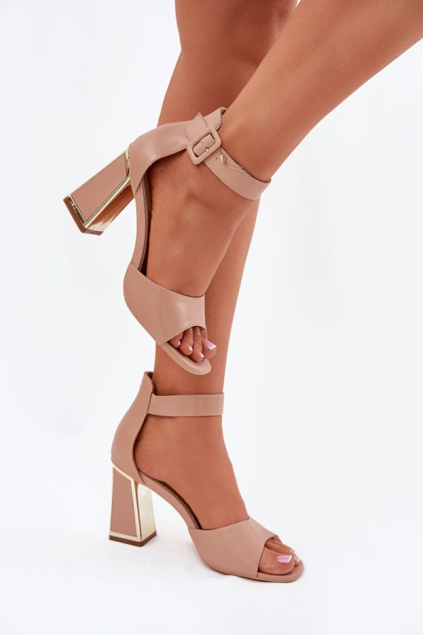 Beige Heel Sandals in Sandals & Flip-Flops For Women with Fabric, Footbed and Heel Height