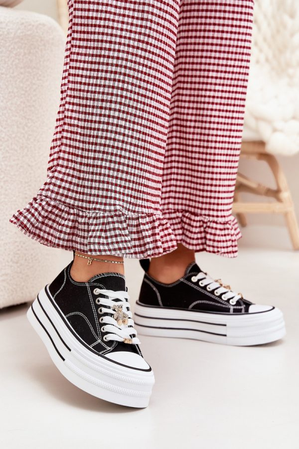 Black Sneakers in Women`s Athletic Shoes, Trainers, Sneakers with Fabric, Footbed, Upper Height and Platform Height
